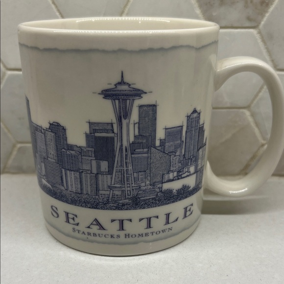 Starbucks Other - Starbucks White Ceramic Mug with Blue Seattle Skyline